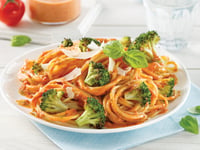 Photo de la Recette: Spaghetti au Brocoli Rôti, Sauce Rosée au Pesto