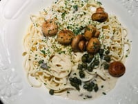 Photo de la Recette: Spaghetti Crème de Champignons, Ail et Câpres