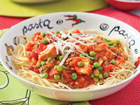 Photo de la Recette: Spaghettis au Thon, Tomates et Petits Pois