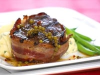 Photo de la Recette: Steak Bardé à la Purée de Pommes de Terre et aux Haricots Verts