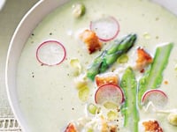 Photo de la Recette: Velouté Froid D’asperges Vertes, Croûtons et Radis Croquants