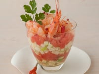 Photo de la Recette: Verrine Avocat Pamplemousse Rose Pomme Verte et Crevettes