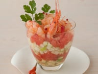 Photo de la Recette: Verrine Avocat Pamplemousse Rose Pomme Verte et Crevettes