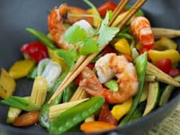 Photo de la Recette: Wok de Crevettes aux Légumes Légèrement Relevé
