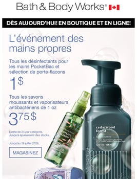 Des mains propres avec les offres à 1 $ et plus