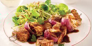 Brochettes de Porc et Halloumi marinés à la Bière