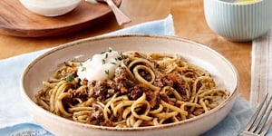 Photo de la Recette: Linguines, Sauce Bolognaise Végétalienne aux Champignons