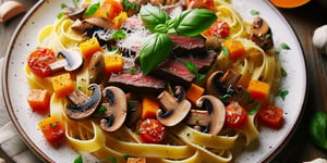 Photo de la Recette: Fettuccine au Bœuf et aux Légumes