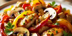 Photo de la Recette: Poulet aux Poivrons et Champignons