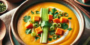 Soupe de Patates Douces, Poireaux et lait de coco