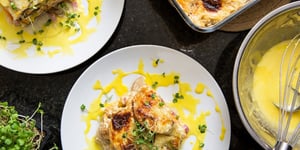 Photo de la Recette: Gratin Étagé de Patates Douces, Poireau et Jambon Forêt Noire