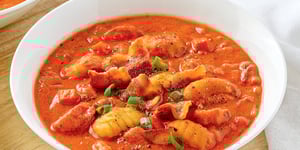 Photo de la Recette: Soupe Crémeuse aux Tomates, Gnocchis et Bacon