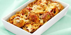 Photo de la Recette: Boules de Viande à la Dinde et Légumes sur Linguini au Blé Entier