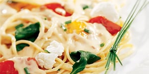 Photo de la Recette: Linguine aux Épinards, aux Poivrons Grillés et au Fromage de Chèvre