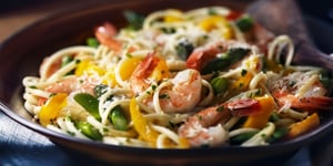 Photo de la Recette: Linguines aux Crevettes et aux Asperges