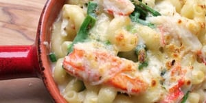 Photo de la Recette: MACARONI PRINTANIER AUX FROMAGES D’ICI AU CRABE ET AUX ASPERGES