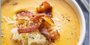Photo de la Recette: POTAGE CRÉCY AU BACON ET CHEDDAR