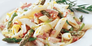 Photo de la Recette: Penne aux Poireaux, au Jambon Fumé et aux Asperges