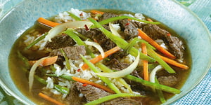 Photo de la Recette: Soupe au Boeuf et aux Pois Mange-tout Épicée à L’asiatique