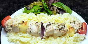 Photo de la Recette: BROCHETTES DE POULET ET DE HALLOUMI AU CITRON