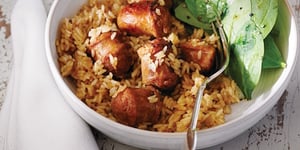 Photo de la Recette: CASSEROLE DE SAUCISSES ET RIZ À L’ÉRABLE