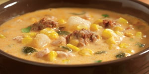 Photo de la Recette: Chaudrée de Maïs au Poulet et au Chorizo à la Mijoteuse