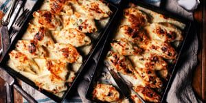 Photo de la Recette: Coquilles Farcies au Poulet, au Chou-Fleur et Brocoli