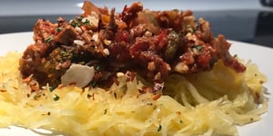 Photo de la Recette: Courge Spaghetti Effiloché et Sauce Végétarienne