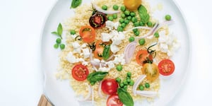 Photo de la Recette: Couscous aux Petits Pois, Tomates Cerises, Basilic et Feta