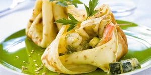 Photo de la Recette: Crêpes Croquantes au Sésame et Crevettes Poêlées Ail Persil (menu St-Valentin)