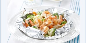 Photo de la Recette: Crevettes Grillées et Légumes Grillés