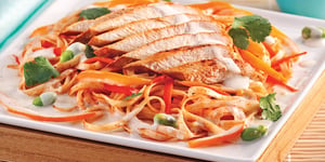 Photo de la Recette: Escalopes de Poulet, Sauce au Lait de Coco et Nouilles Thaï