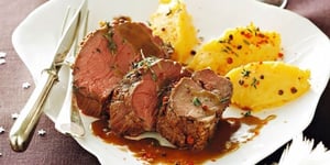 Photo de la Recette: Filet de Chevreuil au Jus D'érable et Purée de Patates Douces