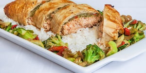 Photo de la Recette: FILET DE SAUMON ET LÉGUMES À LA CHINOISE EN PAPILLOTE DE PHYLLO