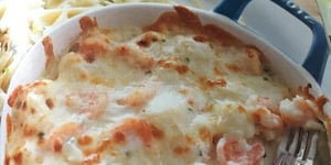 Photo de la Recette: GRATIN DE CREVETTES PÉTONCLES ET CHOU-FLEUR