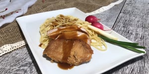 Photo de la Recette: Linguine Sauce Glacée et son Porc