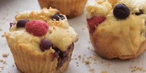 Muffins aux Petits Fruits, au Chocolat Blanc et à L’érable