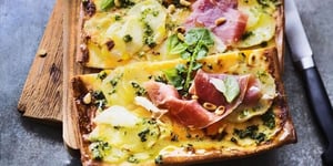 Pizza Pomme de Terre et Butternut, Parme et Pesto Cresson-Basilic