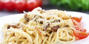 Photo de la Recette: Poêlée de Spaghettis Bacon et Graines de Courge Grillées