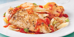 Photo de la Recette: Poitrines de Poulet à L'italienne et Légumes au Four