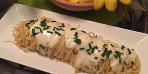 Photo de la Recette: Porc Enrobé de Spaghetti Sauce Alfredo