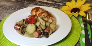 Photo de la Recette: Poulet et Saucisses de Poulet Cuit au Four