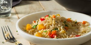 Photo de la Recette: RIZ BRUN AUX LÉGUMES ET ORZO PILAF