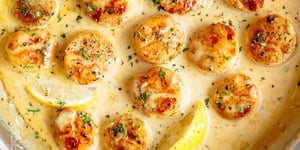 Sauce Soyeuse et Crémeuse à L'ail avec Pétoncles Croustillants au Beurre