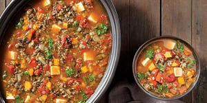 Photo de la Recette: SOUPE AUX LÉGUMES, AU RIZ SAUVAGE ET AU TOFU À LA MIJOTEUSE