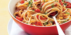 Photo de la Recette: Spaghettis à la Pancetta aux Tomates Cerises et au Basilic