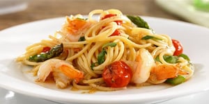 Photo de la Recette: Spaghetti Barilla avec Crevettes, Asperges et Tomates Cerises