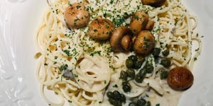 Spaghetti Crème de Champignons, Ail et Câpres