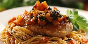 Spaghetti et Poitrines de Poulet à L'ail et au Basilic