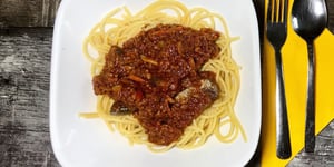 Photo de la Recette: Spaghetti Sauce au Porc et Sauce Tomates